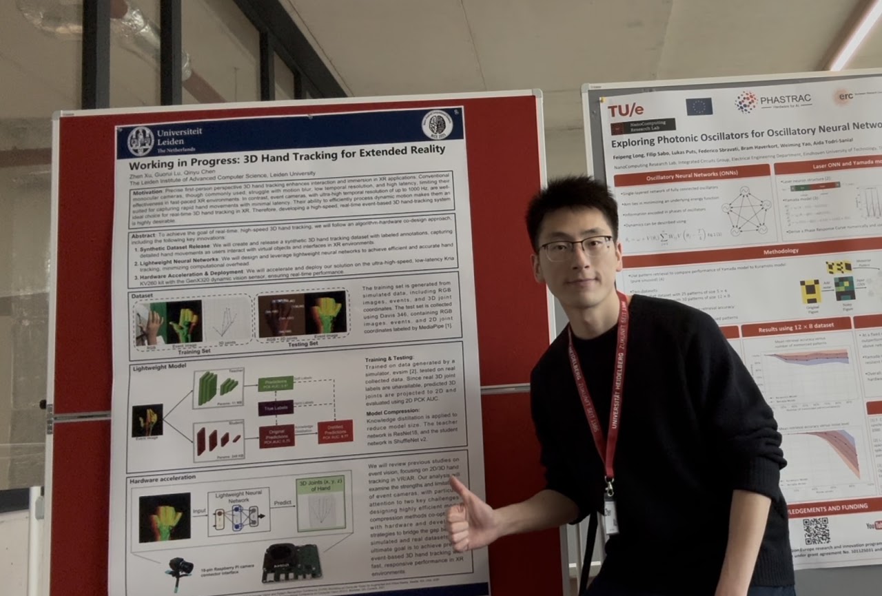 Zhen Xu presenting a poster at NICE 2025